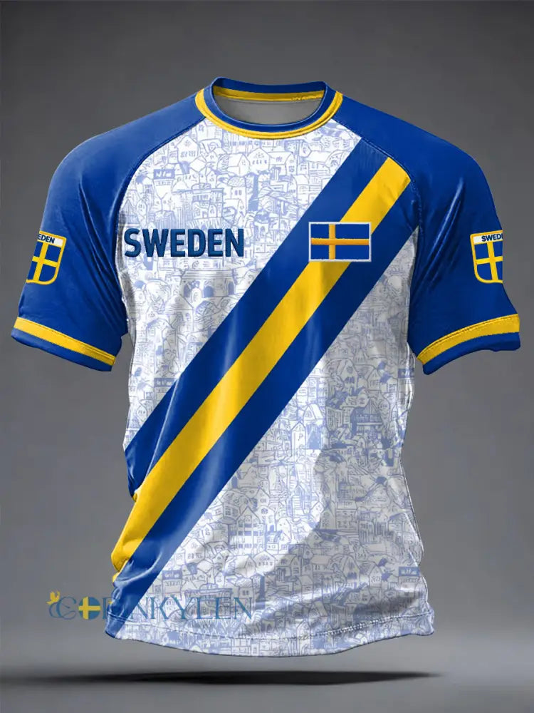 Herrtröja i svensk fotboll med tryckt avslappnad stil och korta ärmarna - som bild / S