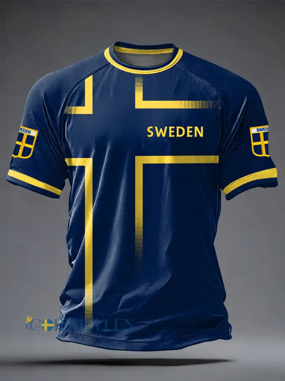 Herrtröja i svensk fotboll med tryckt avslappnad stil och korta ärmarna - som bild / S