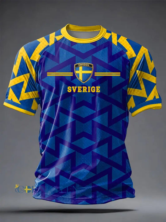 Herrtröja i svensk fotboll med tryckt avslappnad stil och korta ärmarna - som bild / S