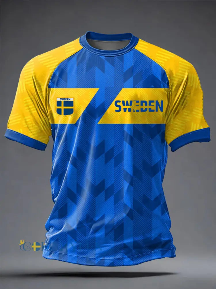 Herrtröja i svensk fotboll med tryckt avslappnad stil och korta ärmarna - som bild / S