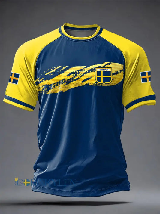 Herrtröja i svensk fotboll med tryckt motiv ledig modell korta ärmarna - som bild / S