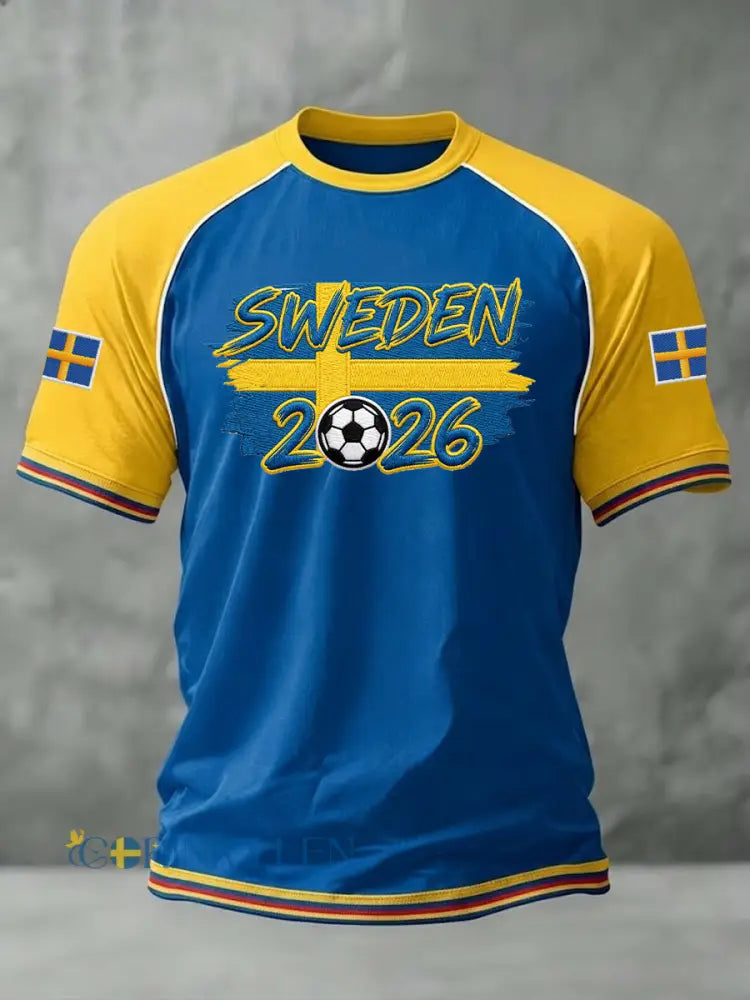 Herrtröja i svensk fotbollsstil med tryckt motiv ledig modell och korta ärmarna - som bild / S