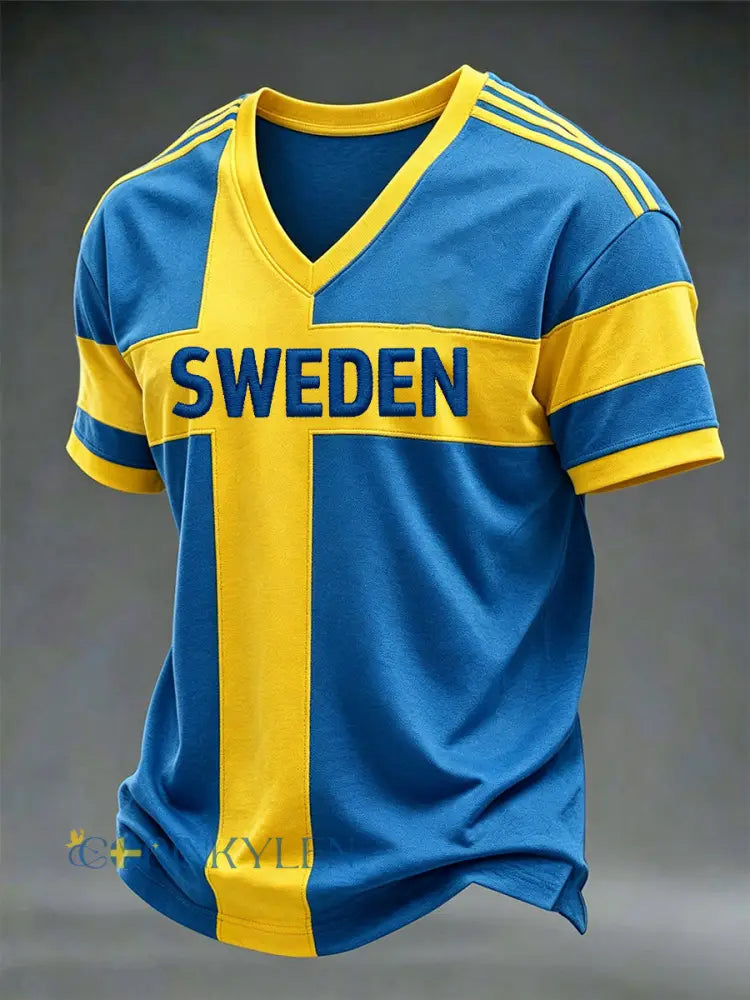 Herrtröja i svensk fotbollsstil med v-ringning - som bild / S