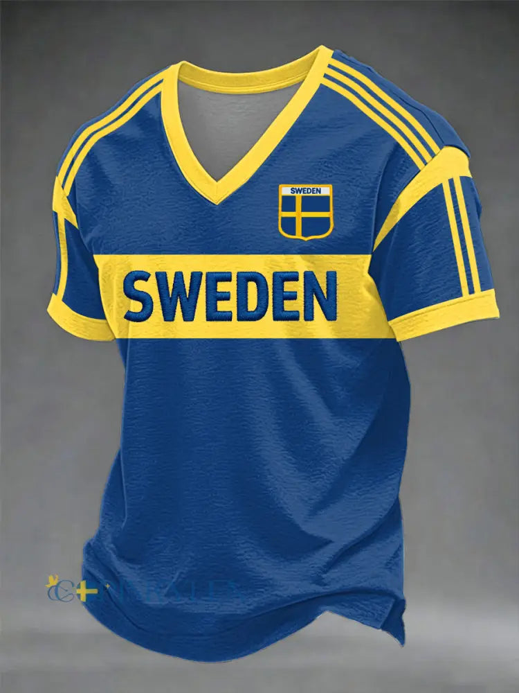 Herrtröja i svensk fotbollsstil med v-ringning - som bild / S