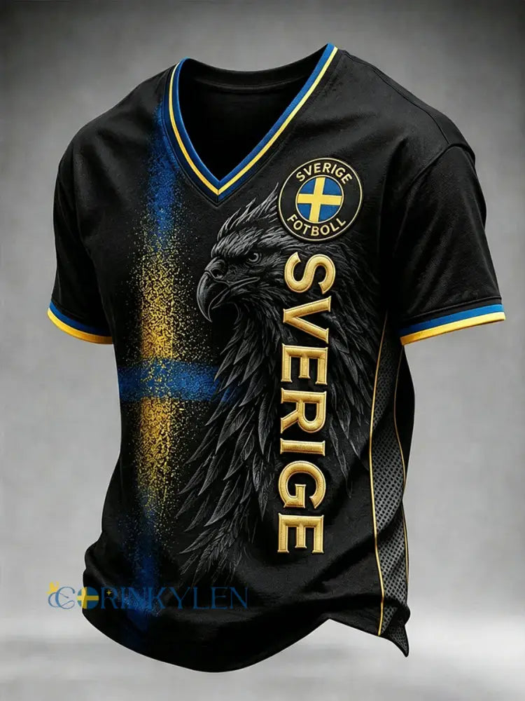 Herrtröja i svensk fotbollsstil med v-ringning - som bild / S