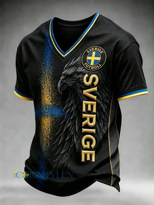 Herrtröja i svensk fotbollsstil med v-ringning - som bild / S