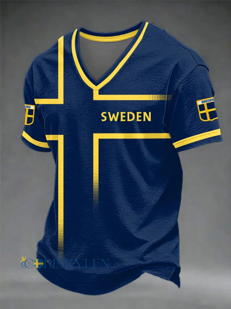 Herrtröja i svensk fotbollsstil med v-ringning - som bild / S