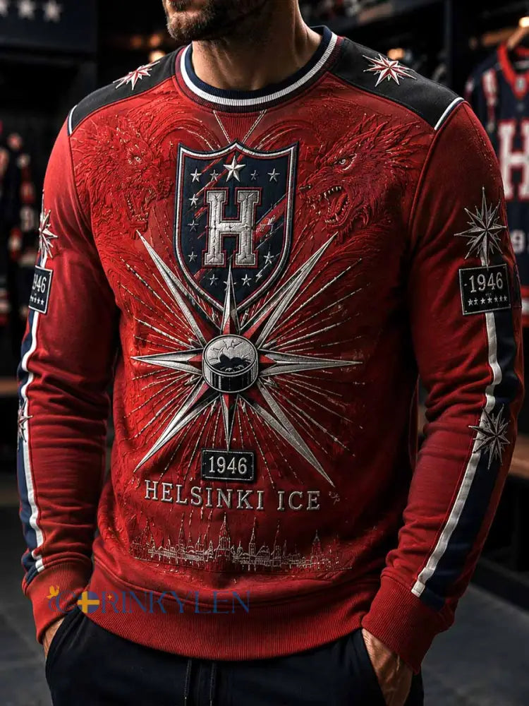 Herrtröja i traditionellt hockeymönster med tryck - som bild / S