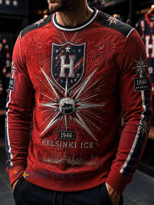 Herrtröja i traditionellt hockeymönster med tryck - som bild / S