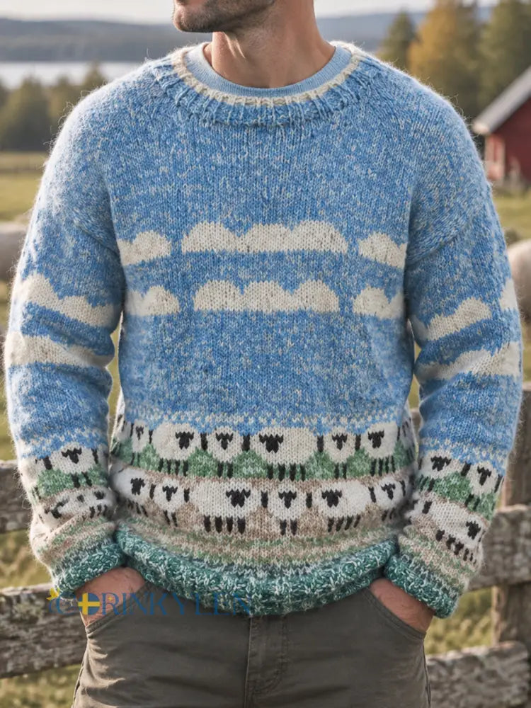 Herrtröja i ull med vintage lantlig stil - som bild / S