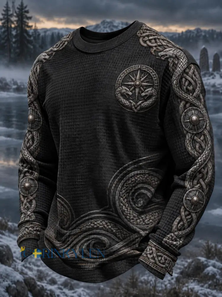 Herrtröja i vafelväv med vikingatryck och lång ärm - som bild / S