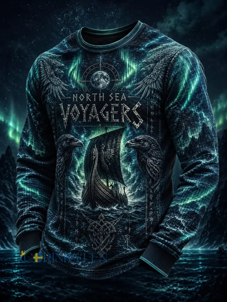 Herrtröja i vafelväv med vikingatryck och lång ärm - som bild / S