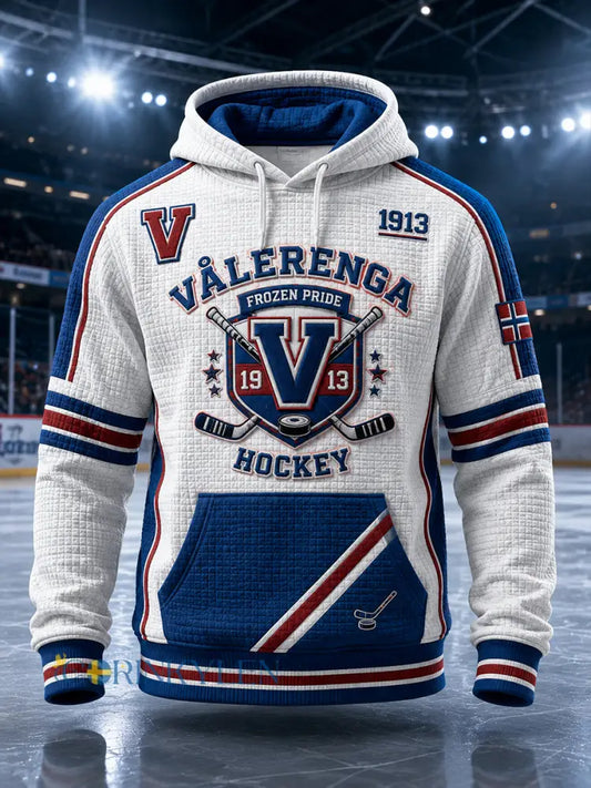 Herrtröja i våffelstickning med långa ärmar och huvud prydd med en ishockeymotiv - A / S