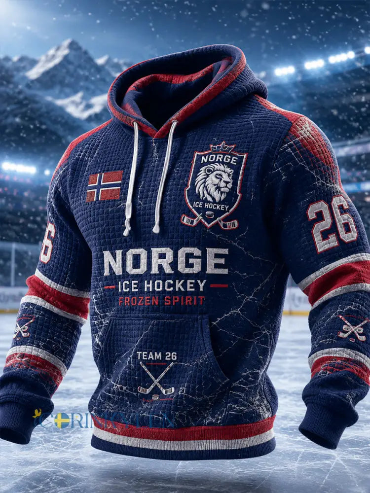 Herrtröja i våffelstickning med långa ärmar och huvud prydd med en ishockeymotiv - A / S