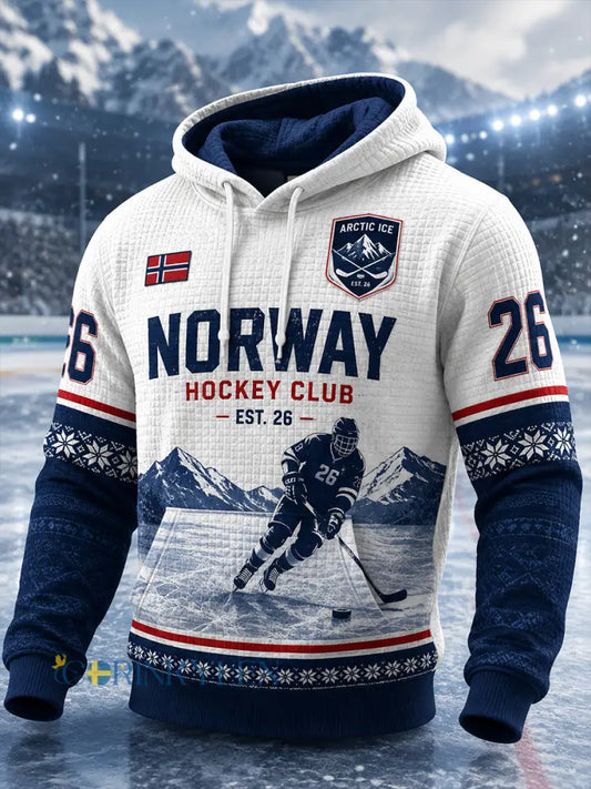 Herrtröja i våffelstickning med långa ärmar och huvud prydd med en ishockeymotiv - A / S