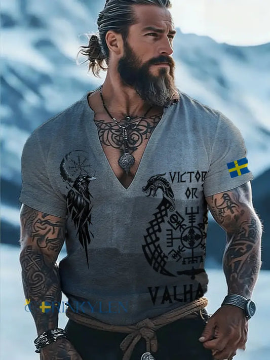 Herrtröja i vikingastil med tryckt V-ringning - A / S