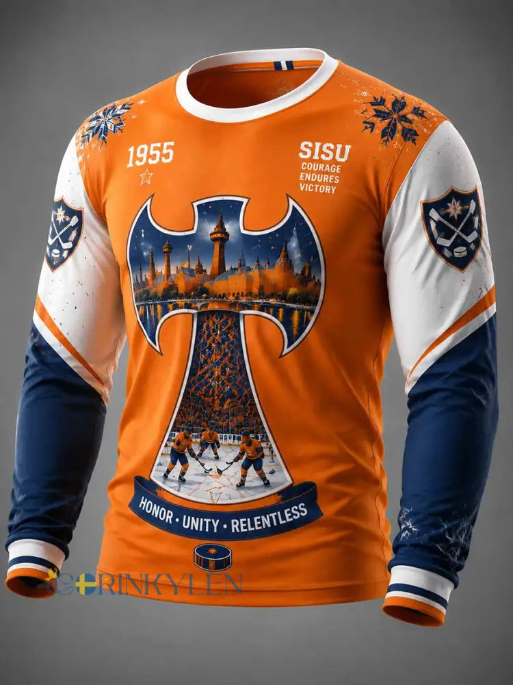 Herrtröja i vintagestil med ishockeymotiv och minnestryck - som bild / S