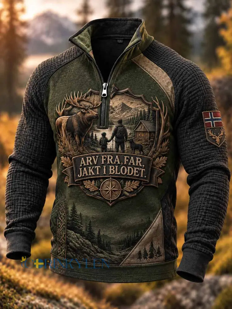 Herrtröja i vintagestil med jakttryck – en släkttradition för pappa och son - som bild / S