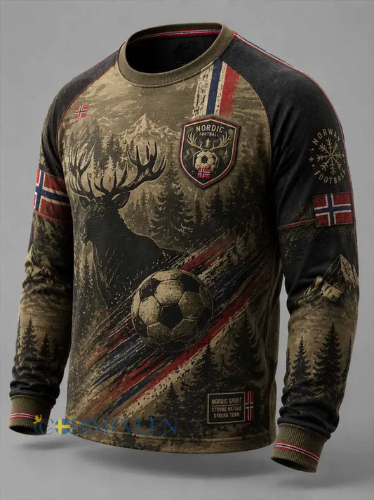Herrtröja i vintagestil med norsk skogs- och fotbollsmotiv - som bild / S