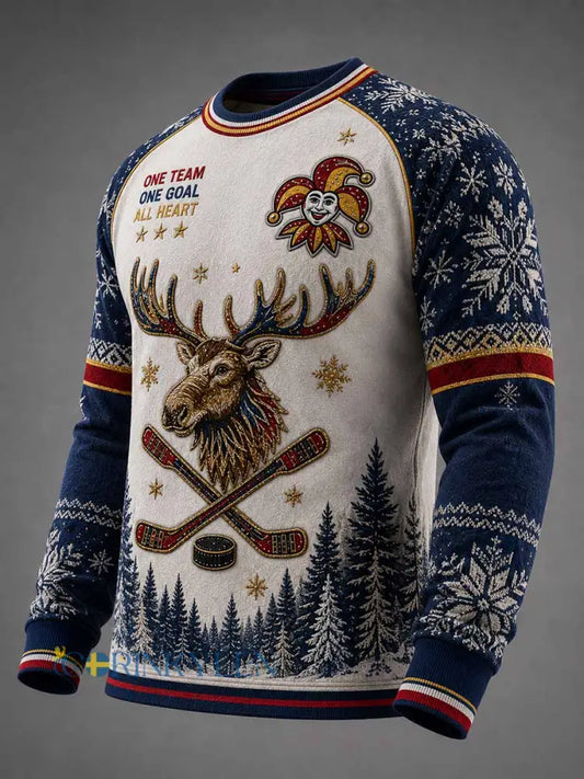 Herrtröja i vintagestil med traditionell ishockeymotiv och tryck - som bild / S