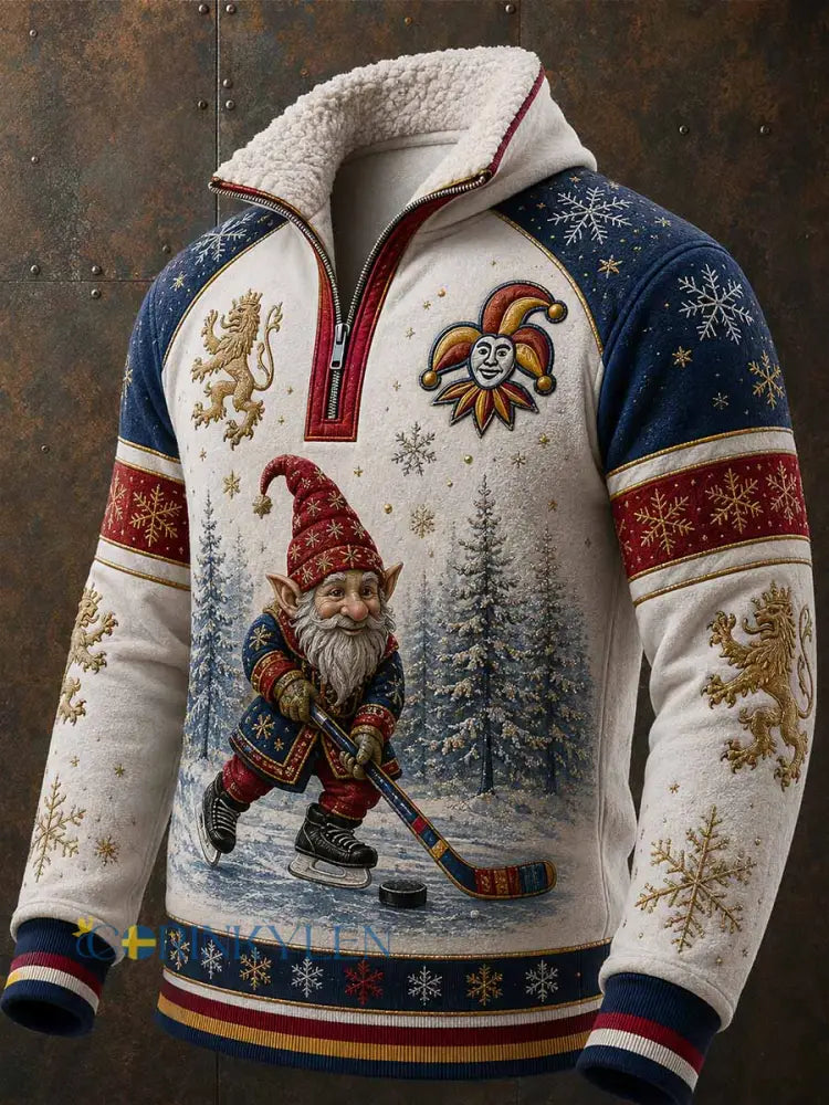 Herrtröja i vintagestil med traditionell ishockeymotiv och tryck - som bild / S