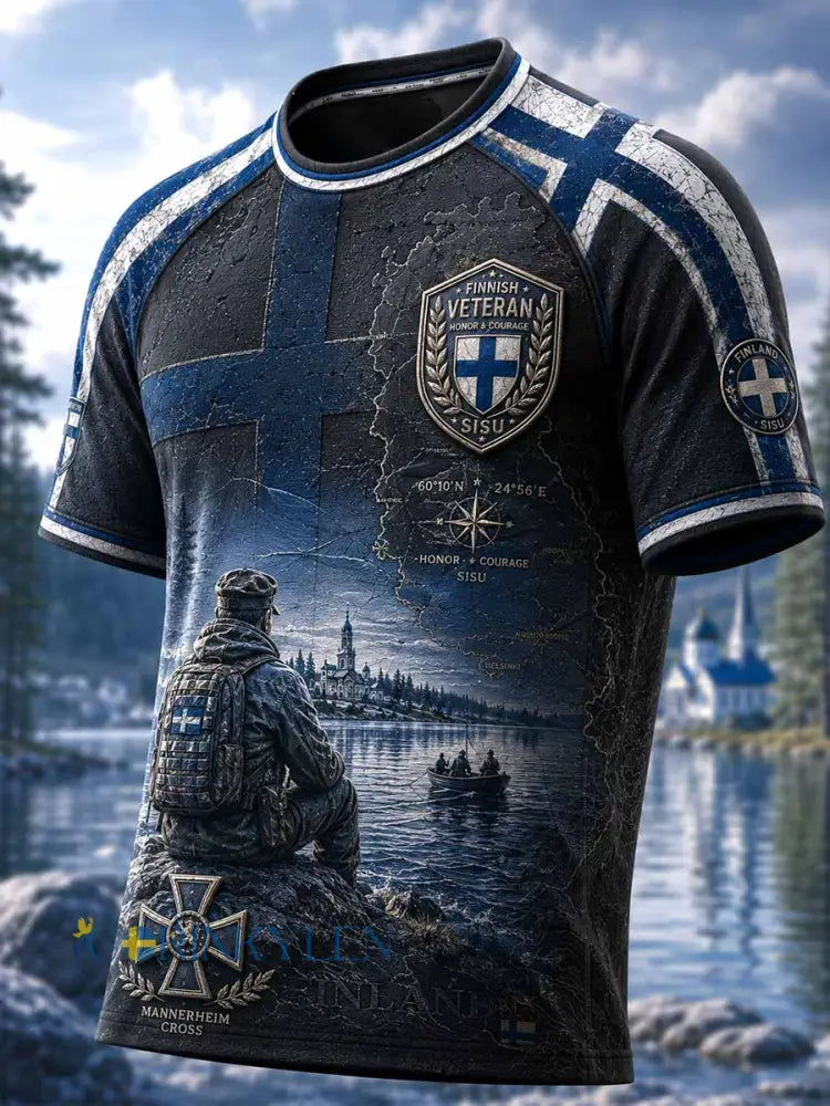Herrtröja med åldrad finsk veteran-Sisu-anda – minnestryck - som bild / M