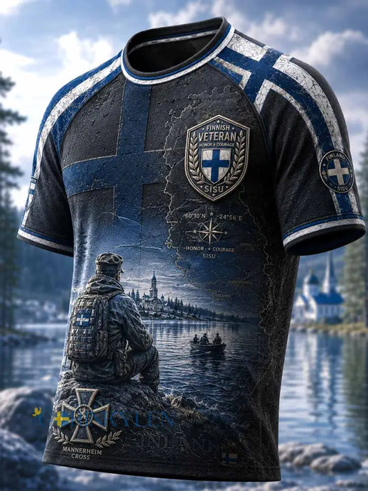 Herrtröja med åldrad finsk veteran-Sisu-anda – minnestryck - som bild / M
