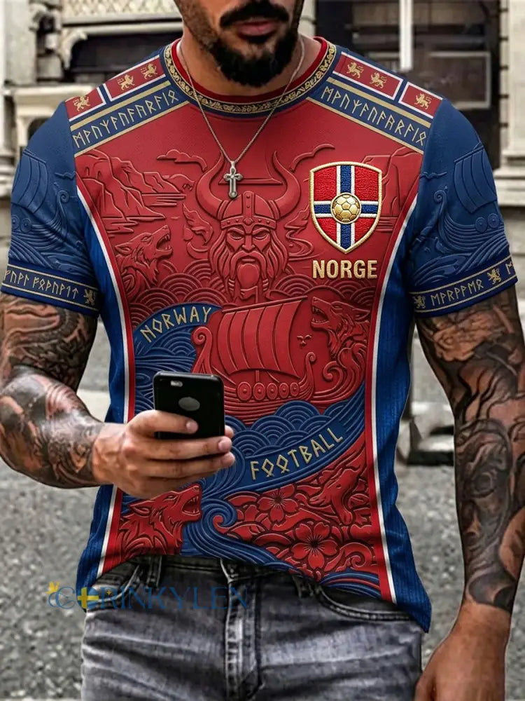Herrtröja med fotbollsinspirerad norsk och keltisk print korta ärmar - röd / S