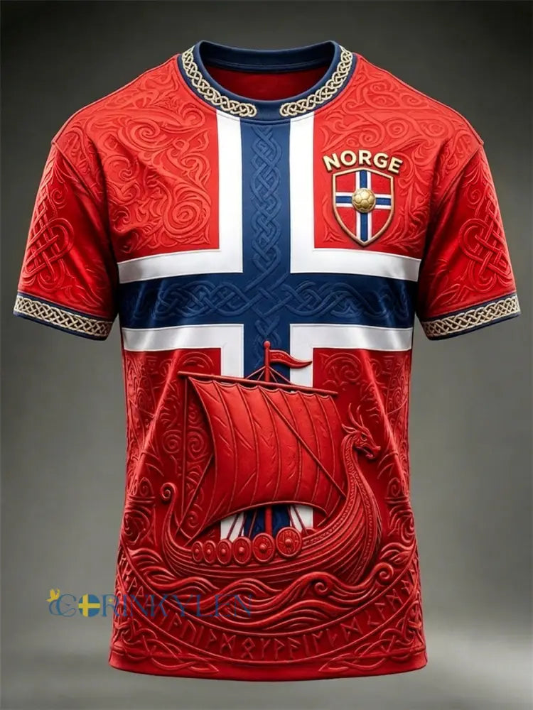 Herrtröja med fotbollsinspirerad norsk och keltisk print korta ärmar - röd / S