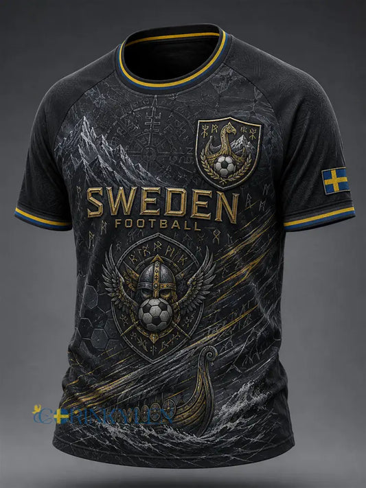 Herrtröja med fotbollsmotiv färgblockad design raglanärmar och korta ärmar - A / S