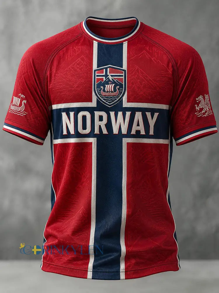 Herrtröja med fotbollsmotiv från Norge - röd / S