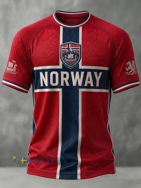 Herrtröja med fotbollsmotiv från Norge - röd / S