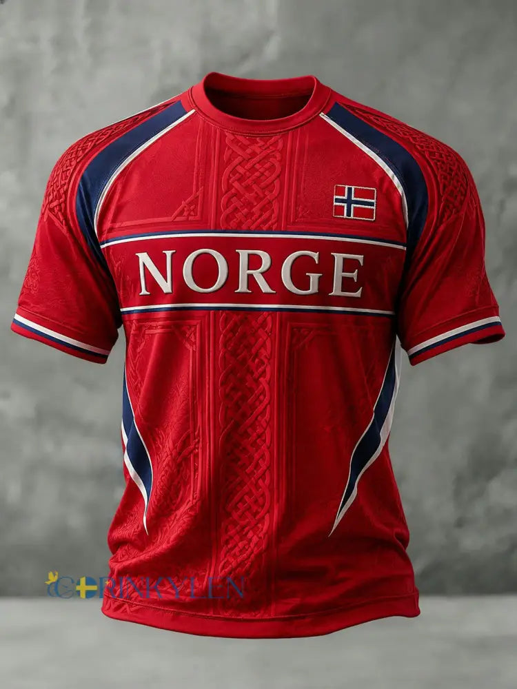 Herrtröja med fotbollsmotiv från Norge - röd / S