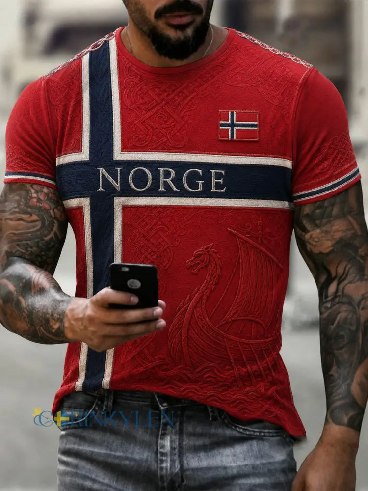 Herrtröja med fotbollsmotiv från Norge - röd / S