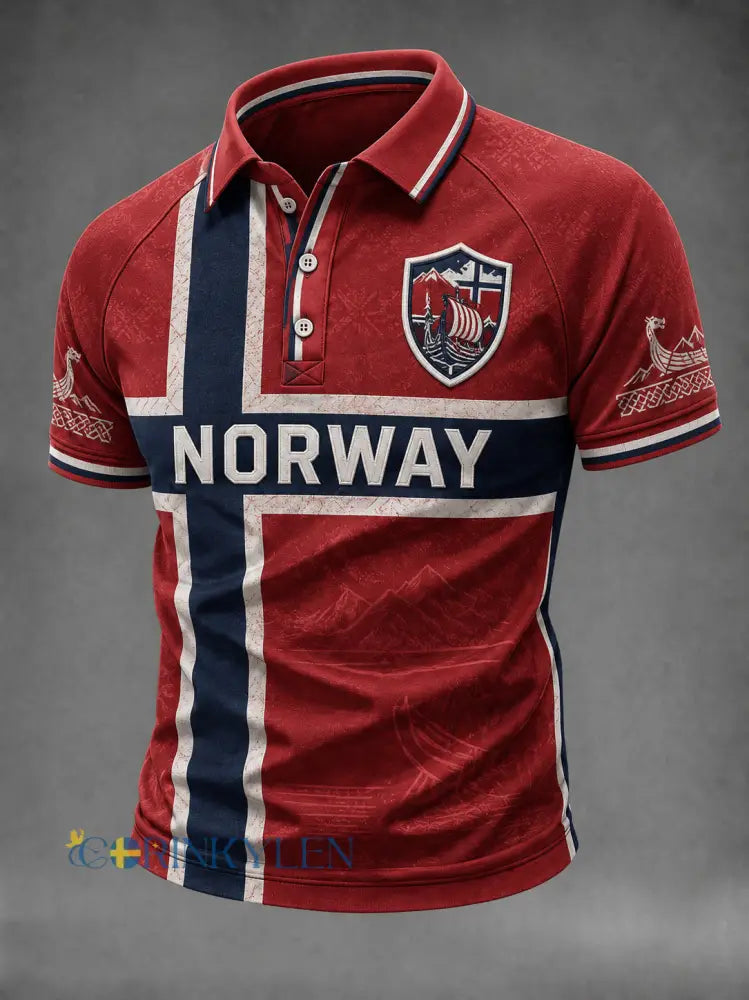 Herrtröja med fotbollsmotiv från Norge - röd / S