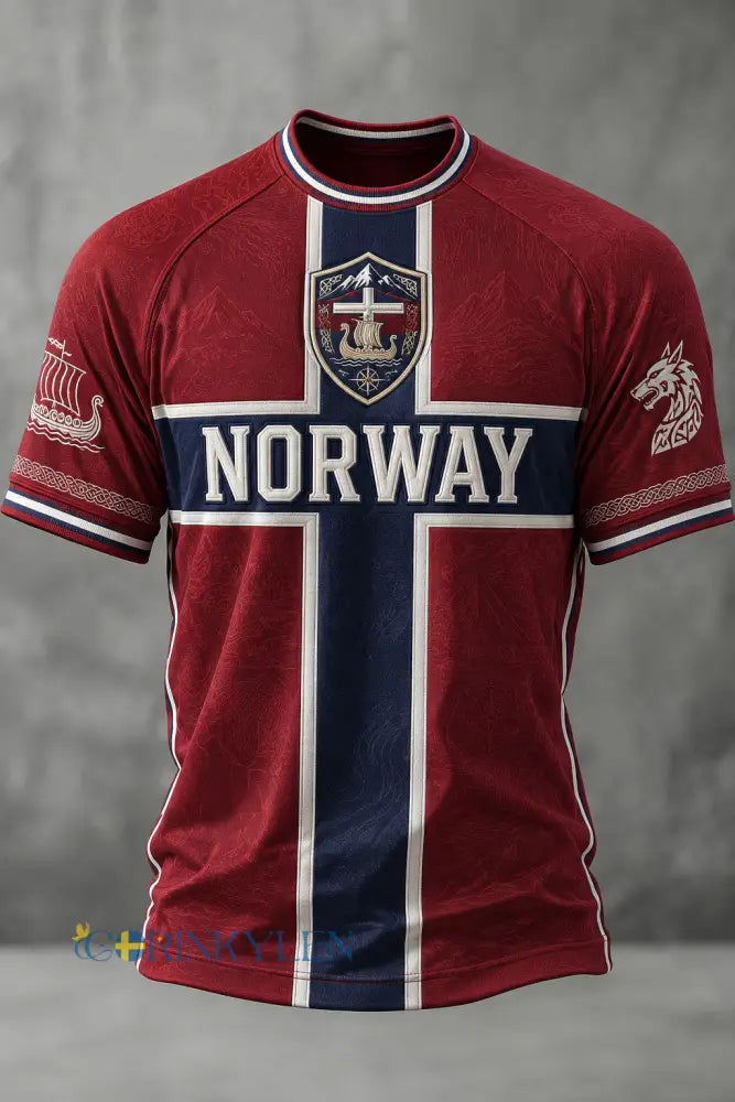 Herrtröja med fotbollsmotiv från Norge - röd / S