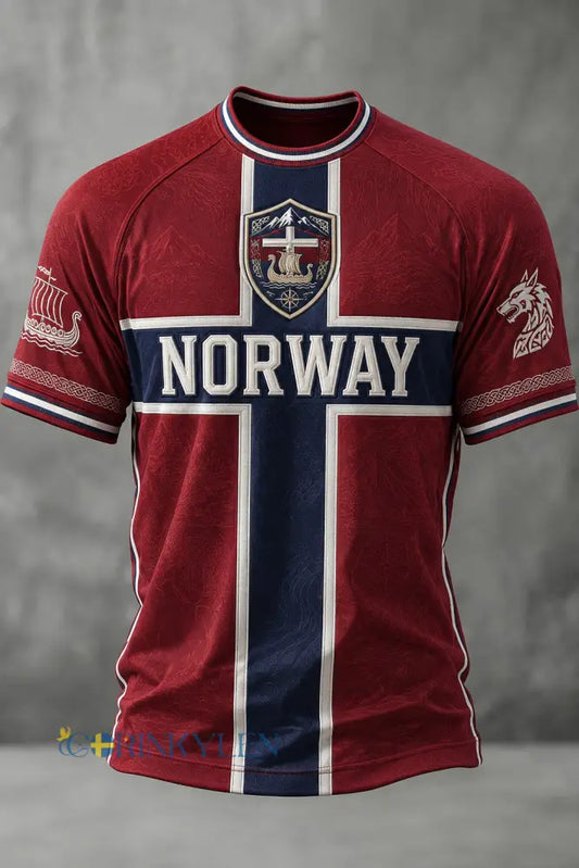 Herrtröja med fotbollsmotiv från Norge - röd / S