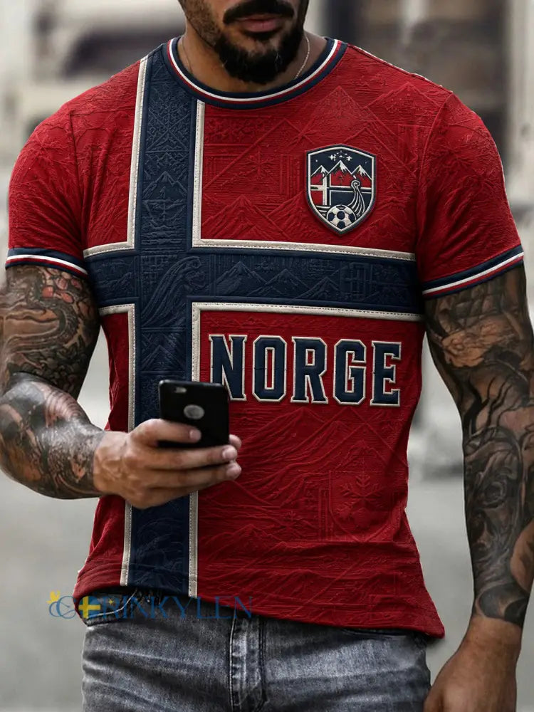 Herrtröja med fotbollsmotiv från Norge - röd / S