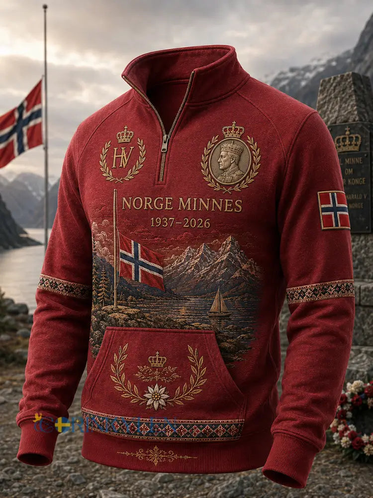 Herrtröja med halvdragkedja och ståkrage till minne av Norges kung Harald V - A / S