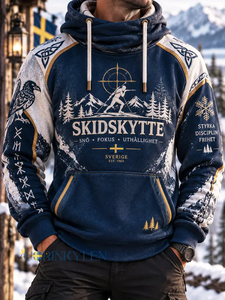 Herrtröja med huvudui från Nordic Winter Biathlon Club - som bild / S