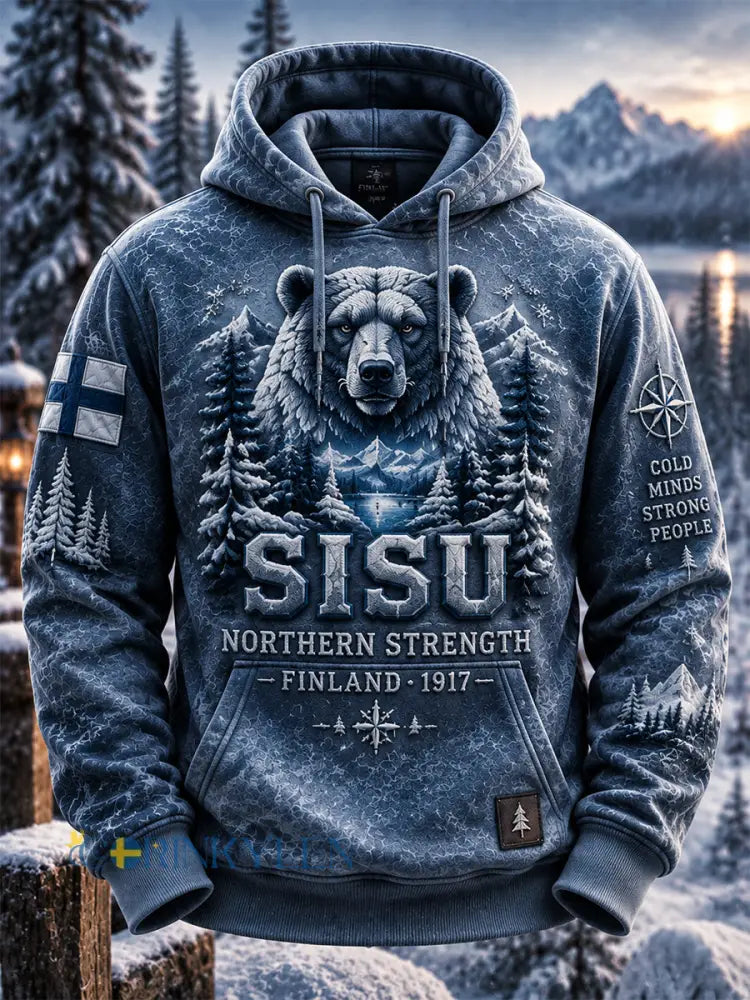 Herrtröja med kapuschong i retrostil med finsk självständighetsdag - blå / S