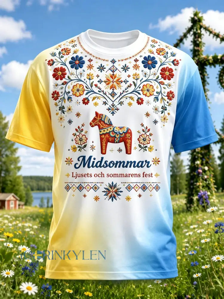 Herrtröja med konsttryck från den svenska midsommarfesten - A / S