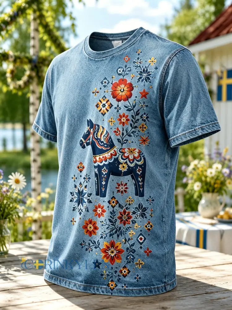 Herrtröja med konsttryck från den svenska midsommarfesten - A / S