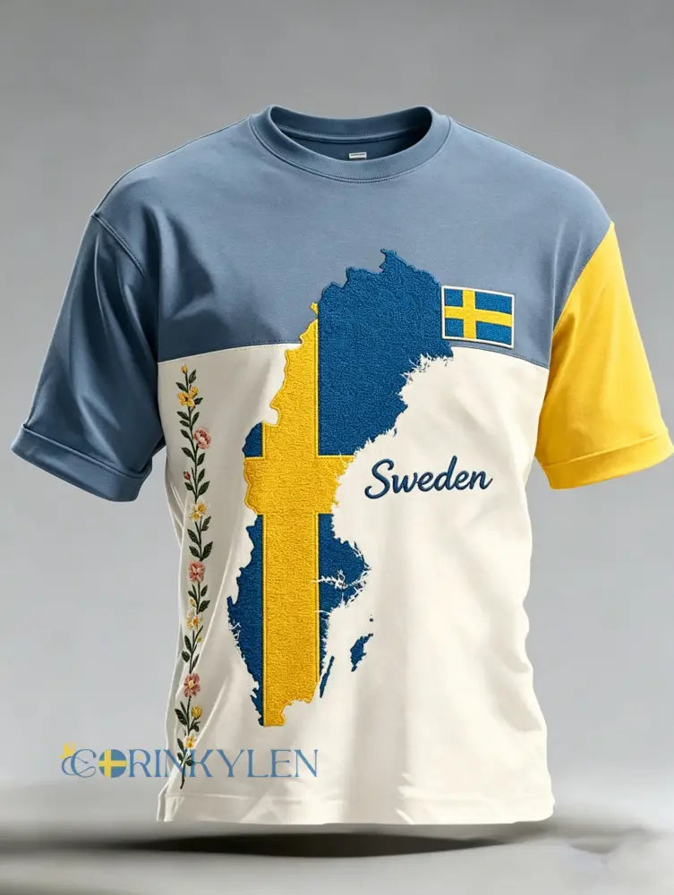 Herrtröja med konsttryck i Sveriges flaggas färger - A / S