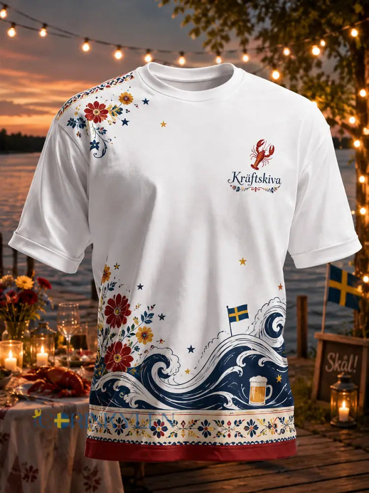 Herrtröja med konsttryck på temat det svenska hummerfestivalen - A / S