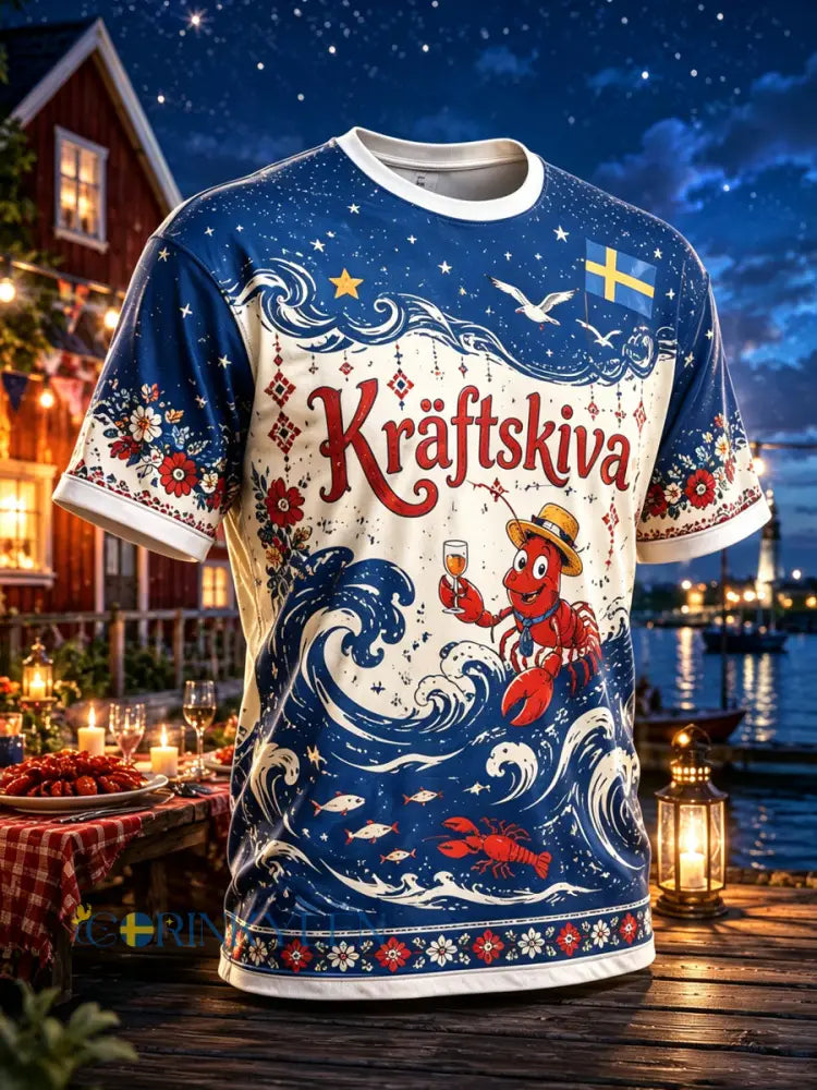 Herrtröja med konsttryck på temat det svenska hummerfestivalen - A / S