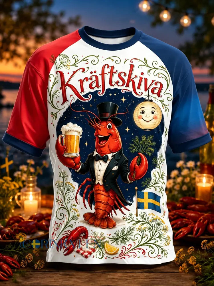 Herrtröja med konsttryck som hyllar den svenska hummerfestivalen - A / S