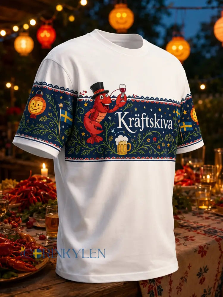 Herrtröja med konsttryck som hyllar den svenska hummerfestivalen - A / S