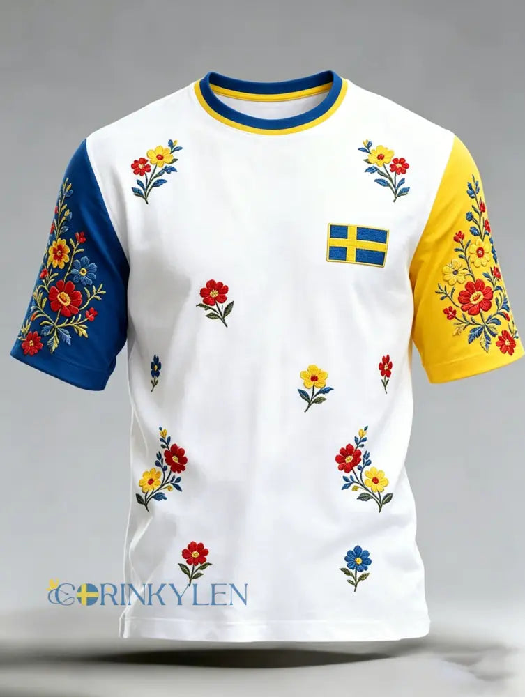 Herrtröja med konsttryck som hyllar Sveriges nationaldag och midsommarfesten - A / S