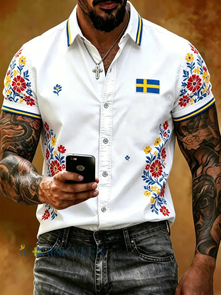 Herrtröja med konsttryck – Svensk midsommarfest – kortärmad - A / S